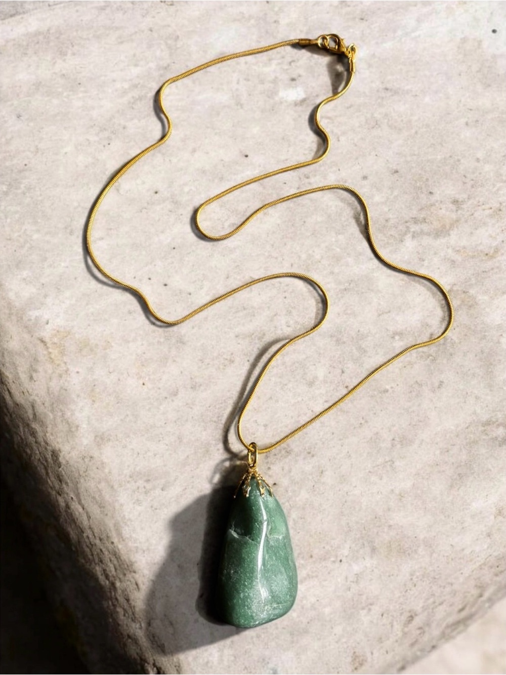 14K Gold Plated Aventurine Stone Pendant Necklace | 20 IN / 28g